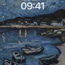 Swirling Starlight Night Wallpaper with Painted Boats wallpaper for iPhone, iPad & Mac