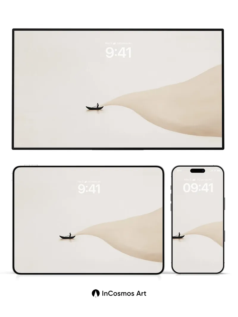 Serenity Dune Wallpaper with Solitary Boat