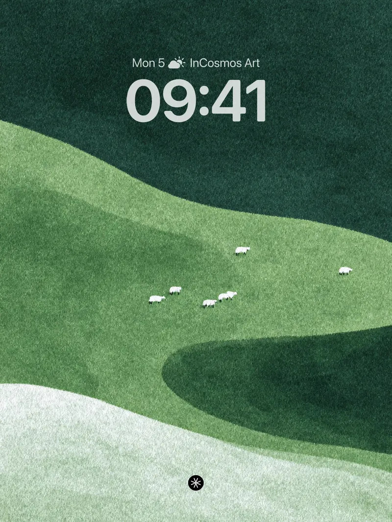 Serenity in Rolling Greens Wallpaper with Whispered Shadows wallpaper for iPhone, iPad & Mac