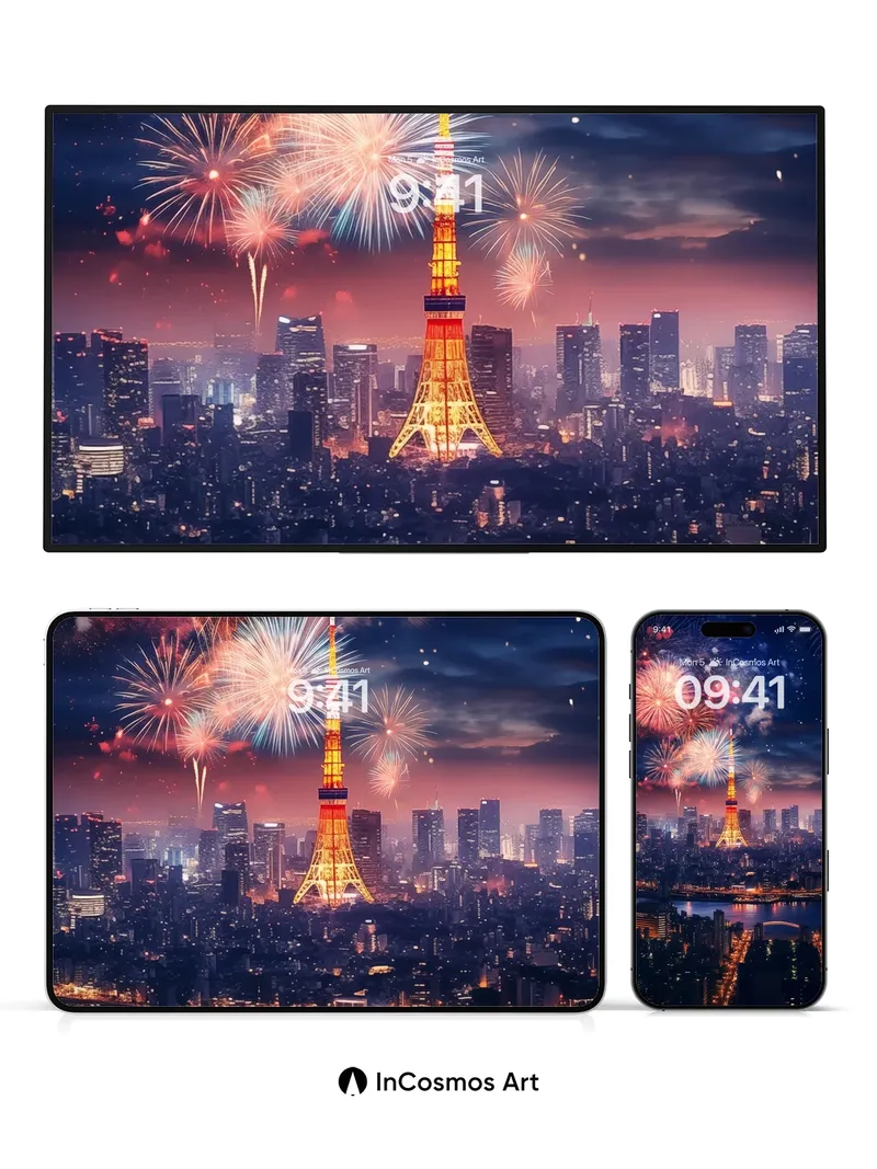 Neon Reverie Wallpaper with Firework Constellations