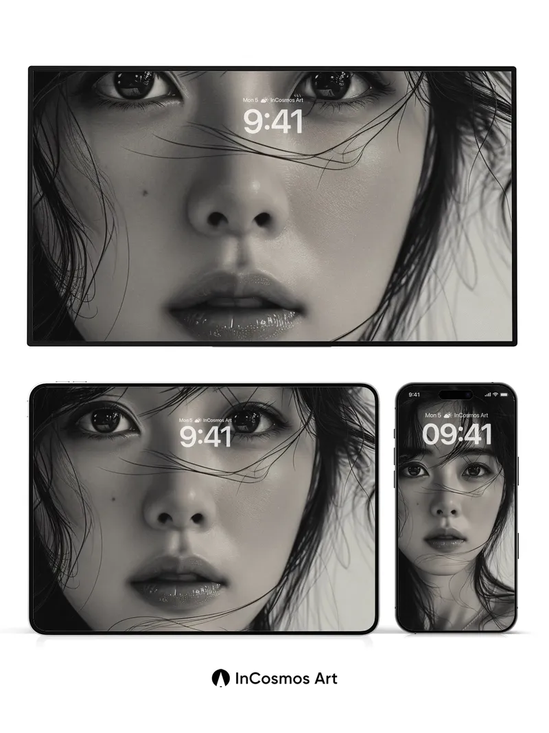 Monochrome Reverie Wallpaper with Whispering Hair