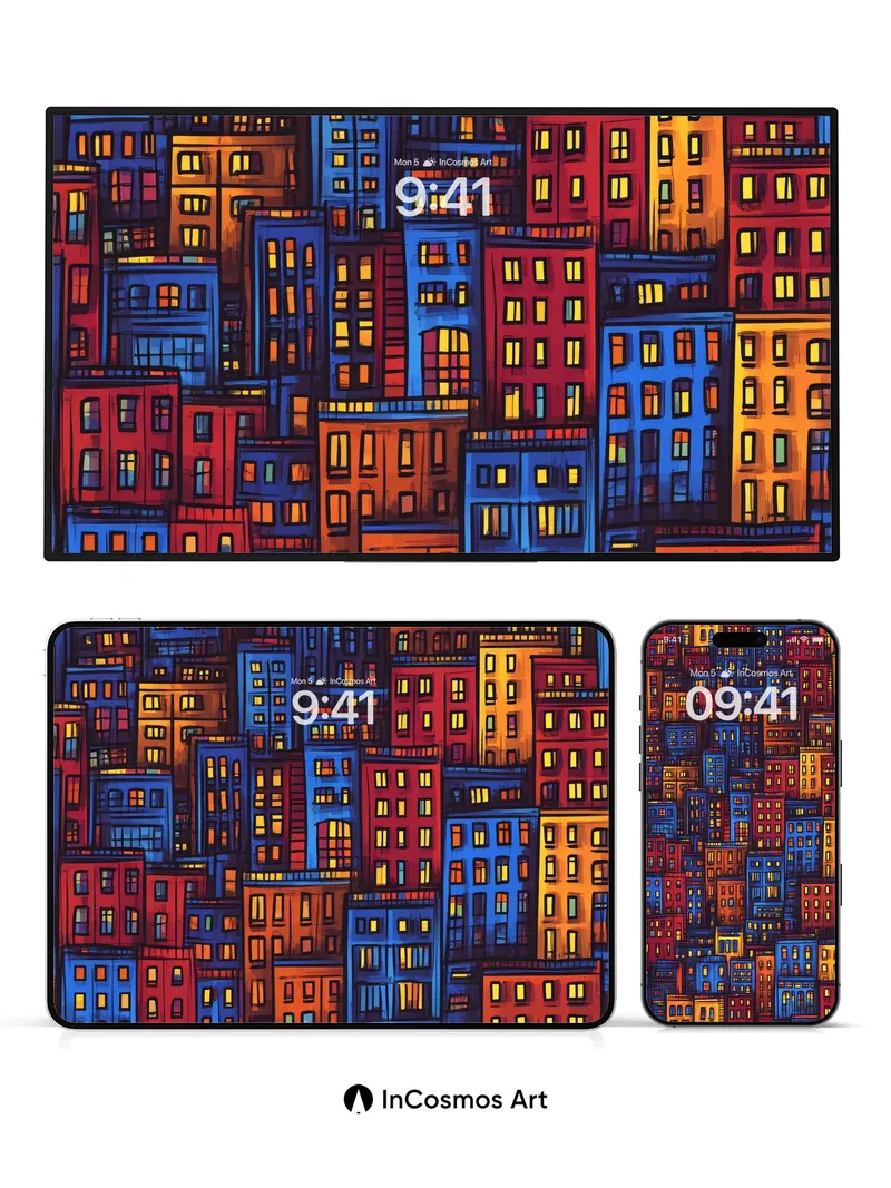 Electric Cityscape Wallpaper with Neon Windows