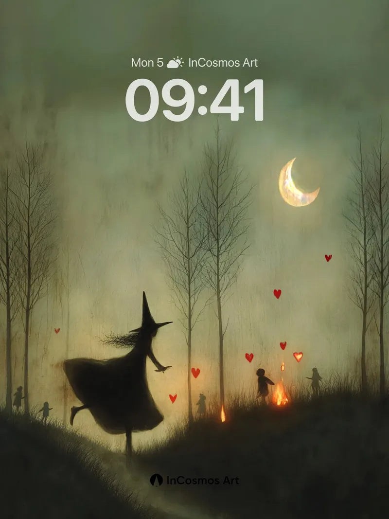 Whispering Moonlight Wallpaper with Floating Hearts