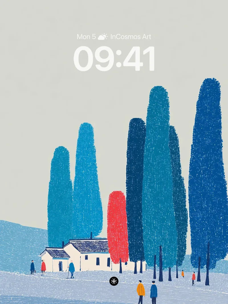 Serene Winter Forest Wallpaper with Snowy Houses wallpaper for iPhone, iPad & Mac