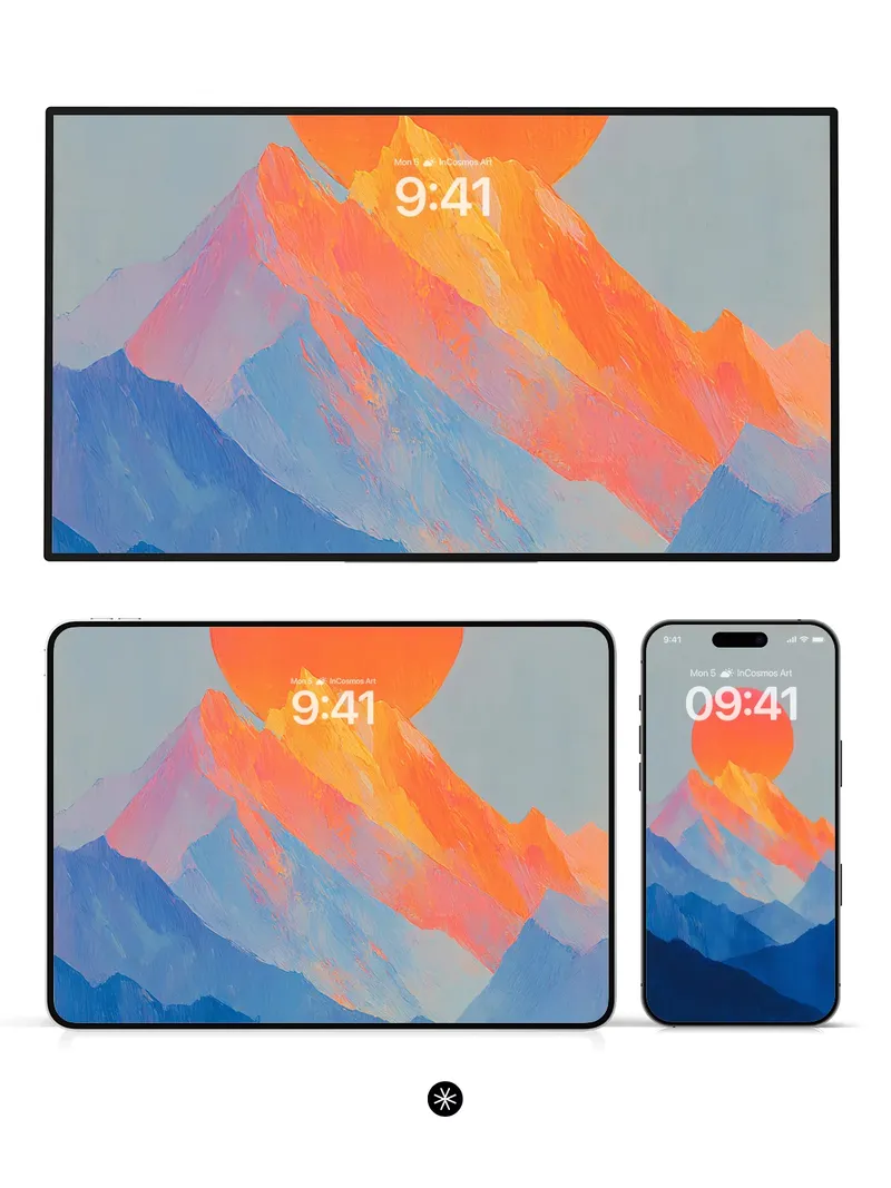 Amber Horizon Mountain Wallpaper with Layered Silence