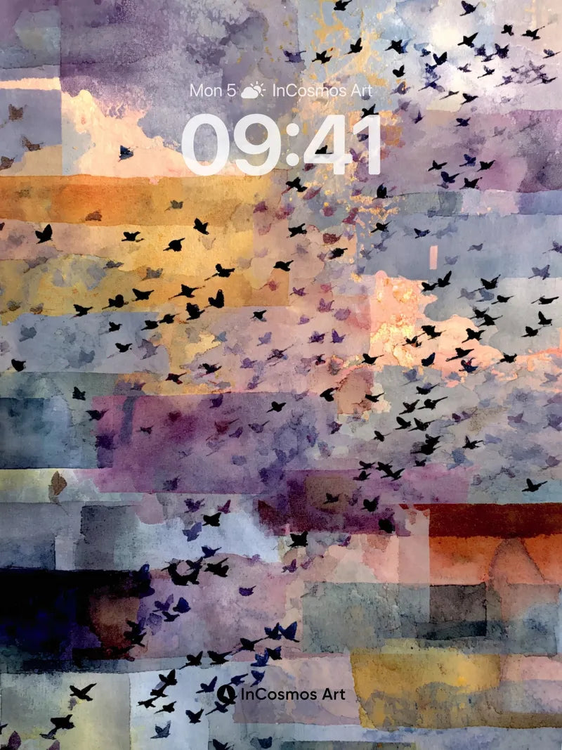 Surreal Flight Wallpaper with Watercolor Sky