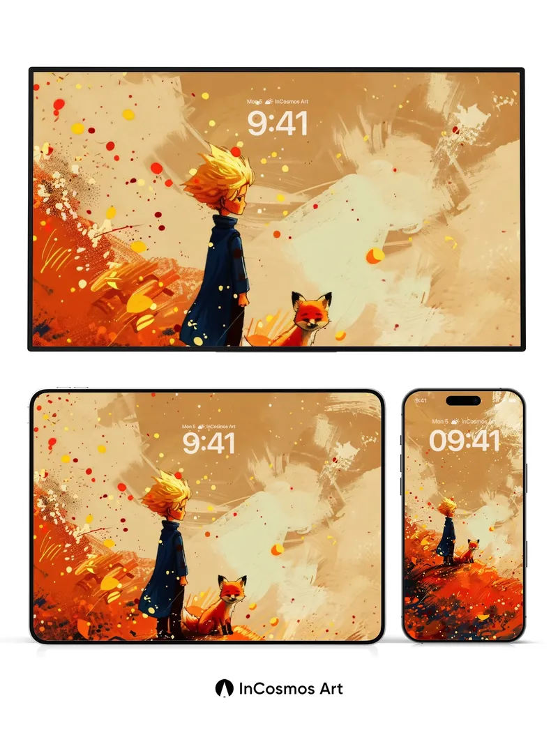 Autumn Whispers Wallpaper with Fox and Child