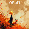 Autumn Whispers Wallpaper with Fox and Child wallpaper for iPhone, iPad & Mac