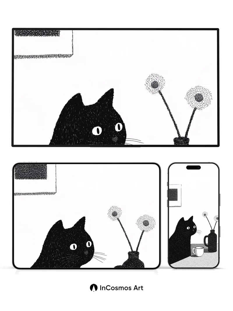 Quiet Contemplation Wallpaper with Inked Lines