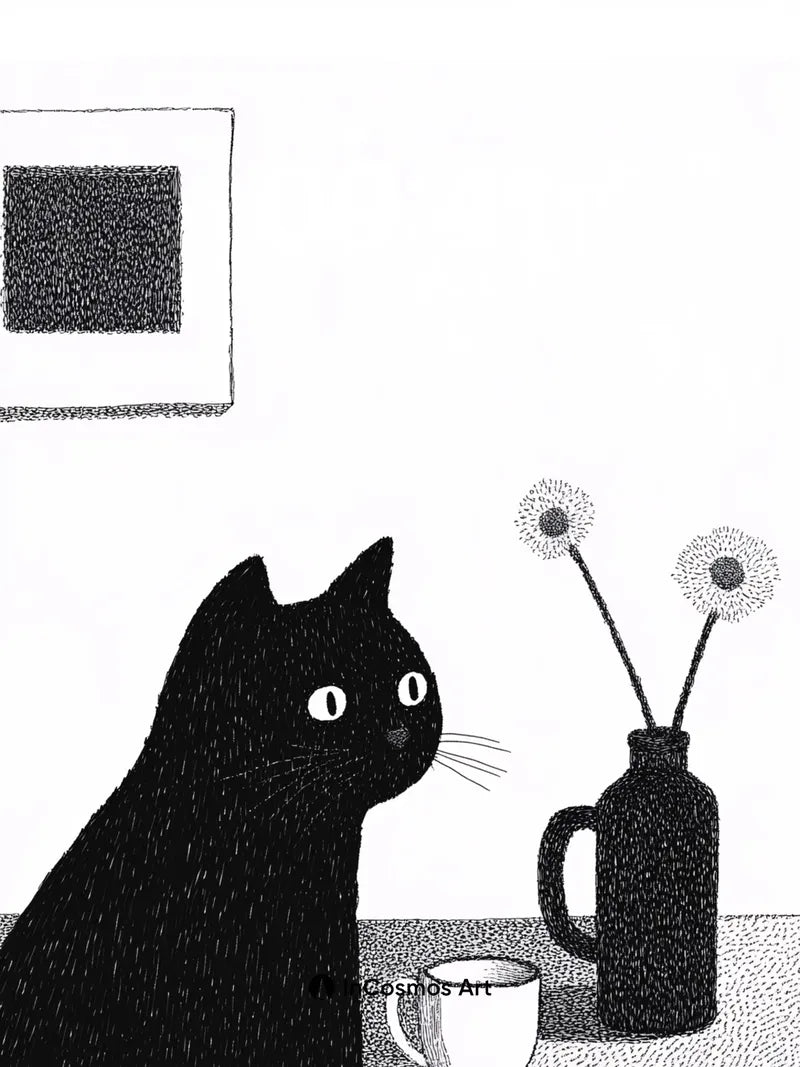 Quiet Contemplation Wallpaper with Inked Lines