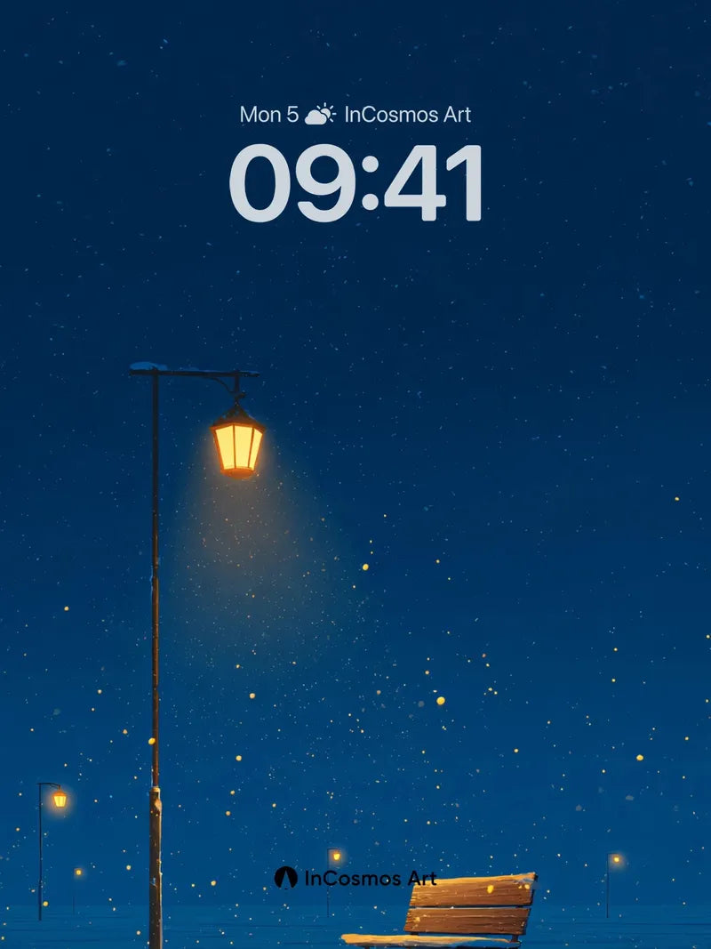 Silent Snowfall Wallpaper with Golden Lantern Light wallpaper for iPhone, iPad & Mac