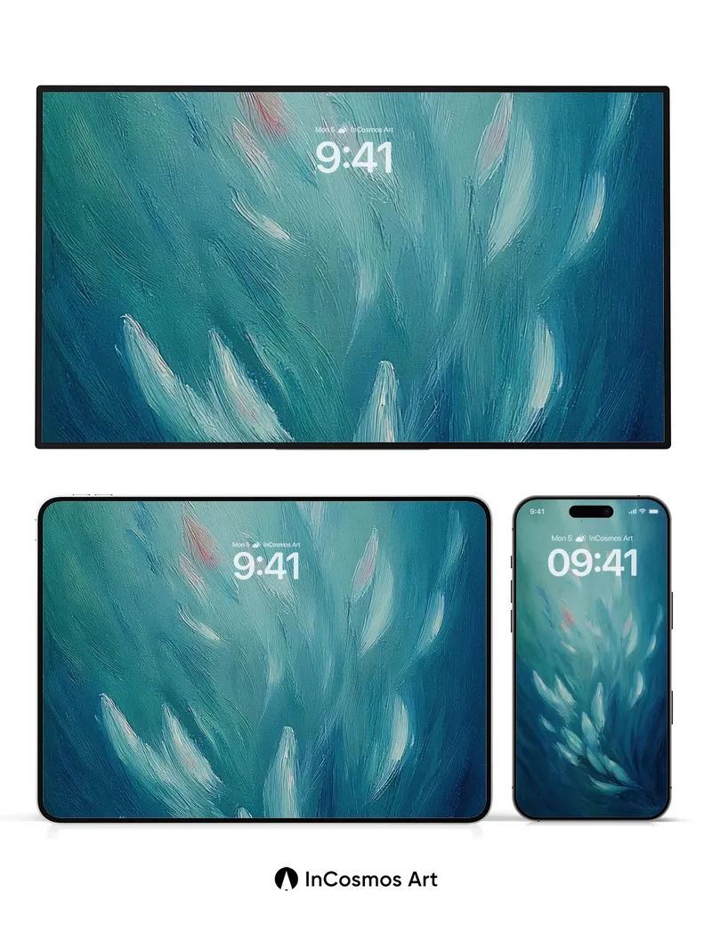 Aquatic Whisper Wallpaper with Floating Petals