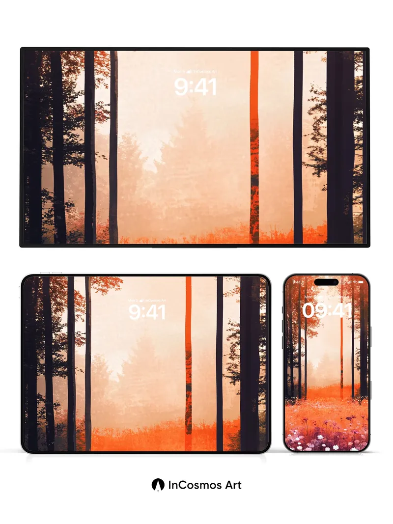 Crimson Hush Wallpaper with Whispering Pines