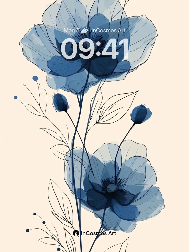 Cobalt Whisper Wallpaper with Ethereal Petals
