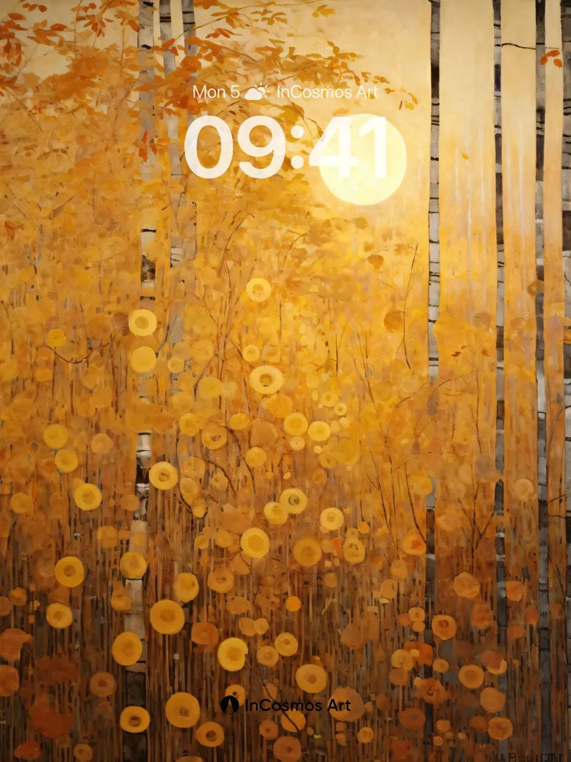 Golden Hush Wallpaper with Moonlit Birches