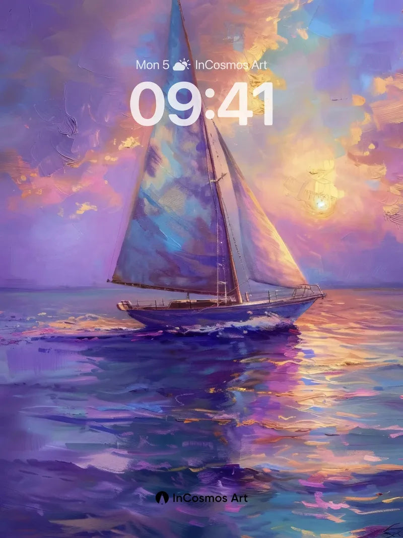 Sailboat Mirage Wallpaper with Sunset Hues
