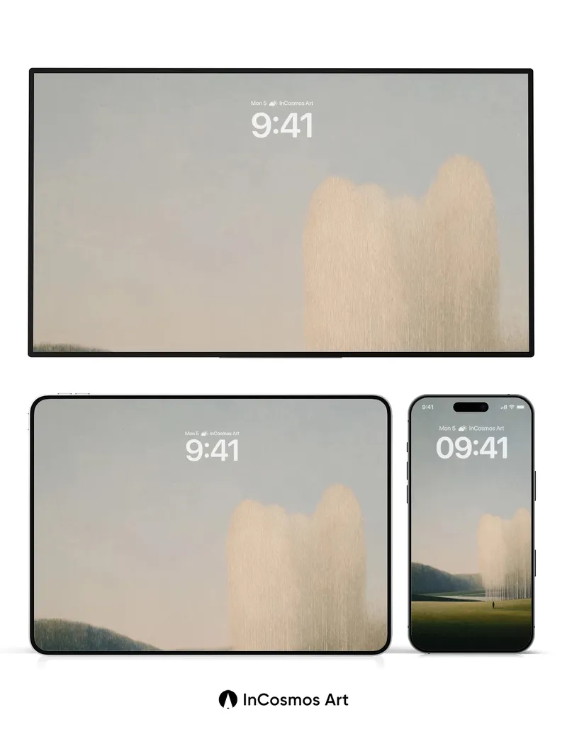 Solitary Figure in Misty Landscape Wallpaper