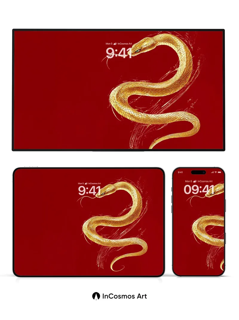 Golden Serpent Wallpaper with Crimson Veil