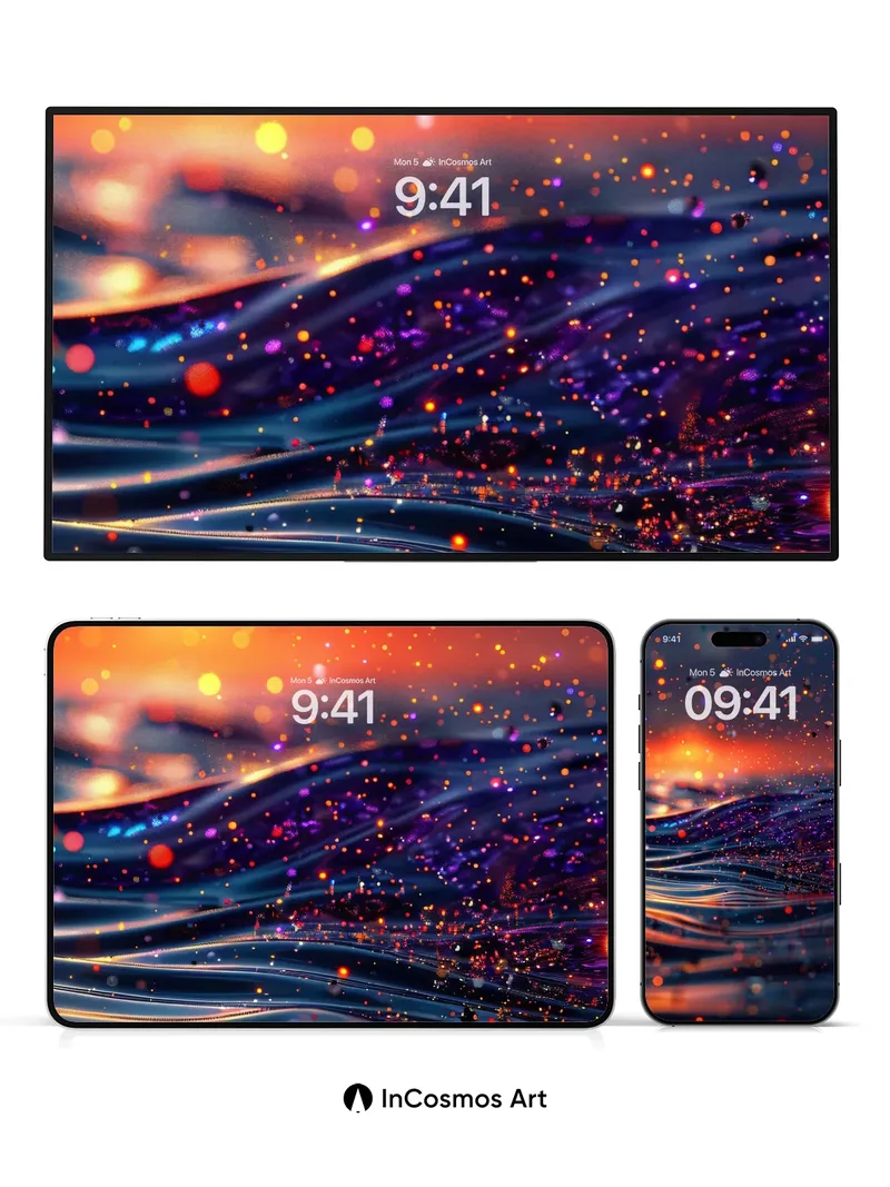 Cosmic Wave Wallpaper with Floating Embers