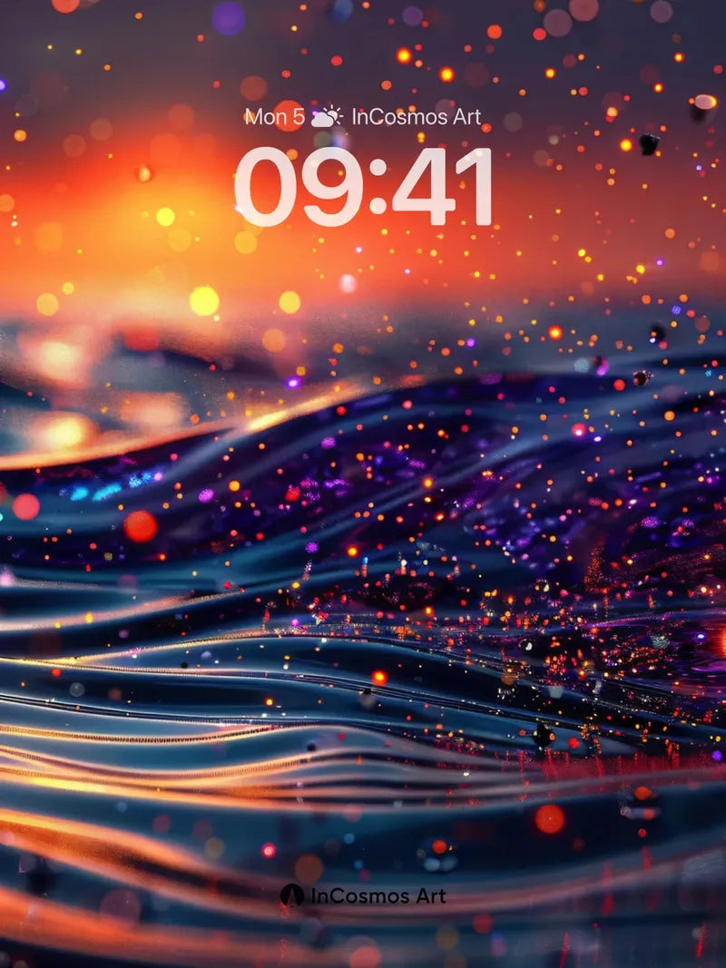 Cosmic Wave Wallpaper with Floating Embers