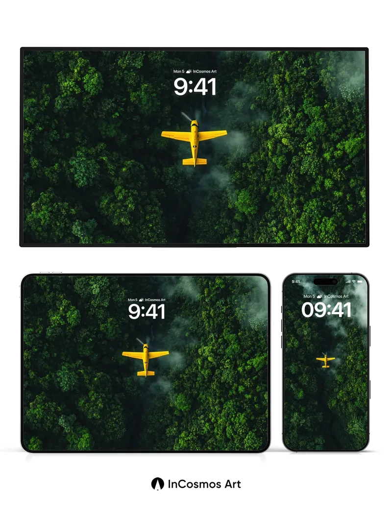 Emerald Veil Wallpaper with Golden Flight