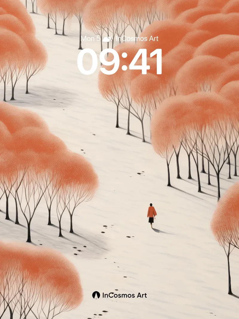 Serenity in Coral Canopy Wallpaper with Snow-Blanketed Path