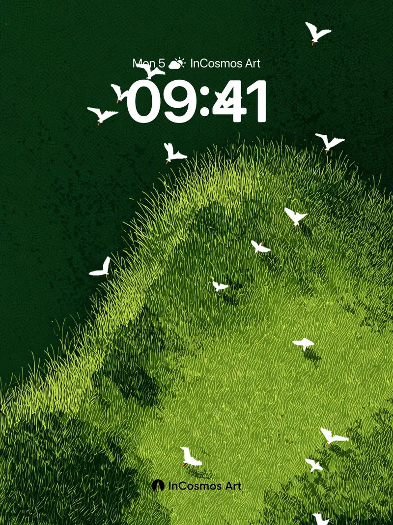 Serene Flight Wallpaper with Grassland Edge
