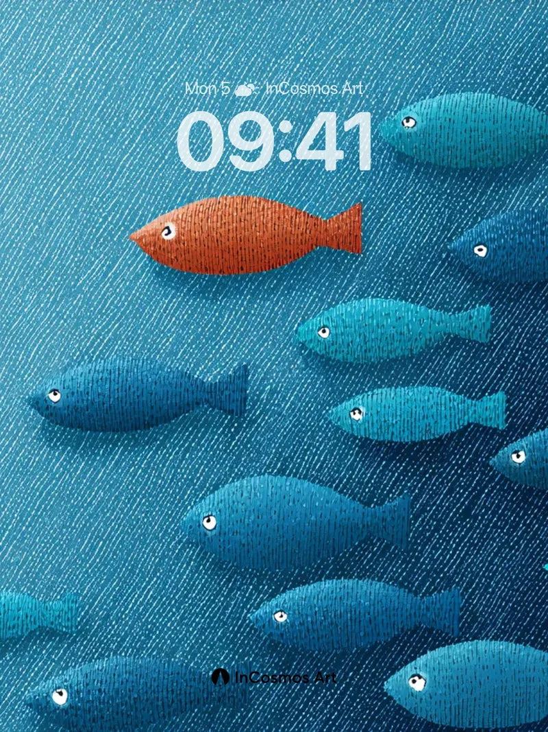 Serenity Swim Wallpaper with One Red Fish wallpaper for iPhone, iPad & Mac