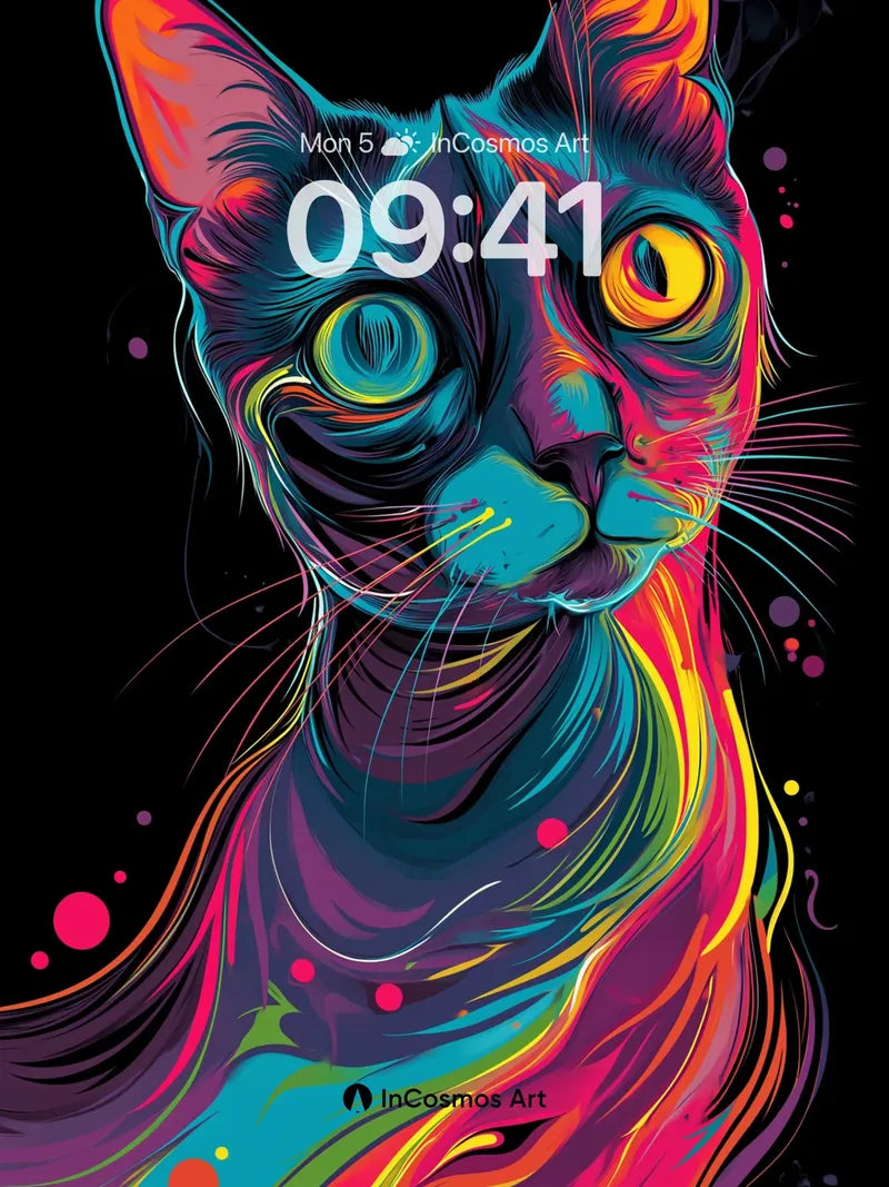 Neon Mirage Wallpaper with Psychedelic Cat