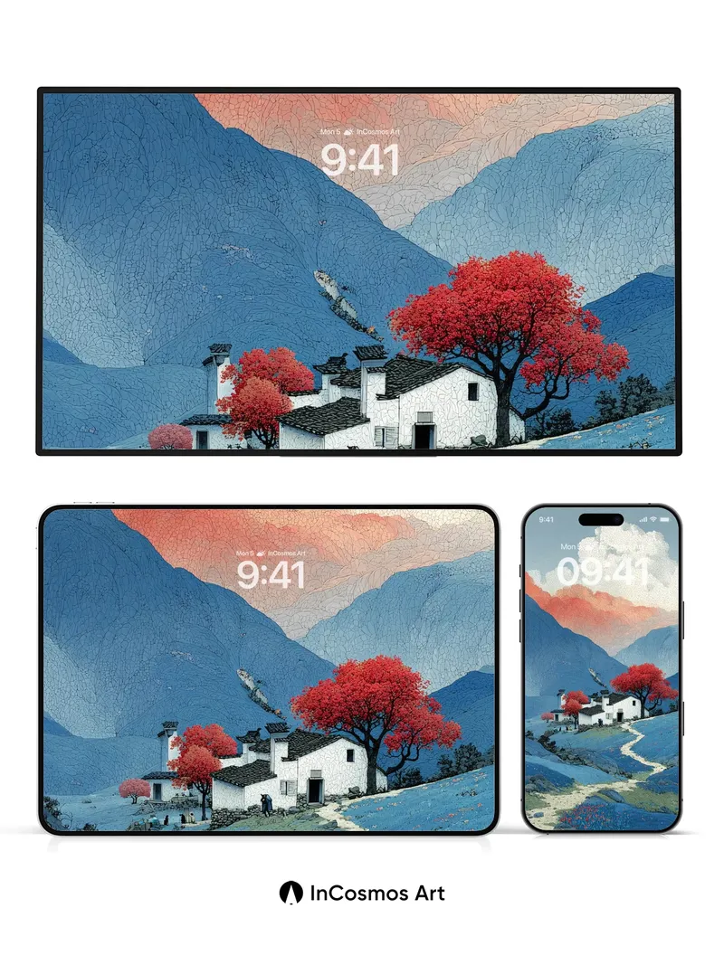 Crimson Whisper Wallpaper with Mountain Hush