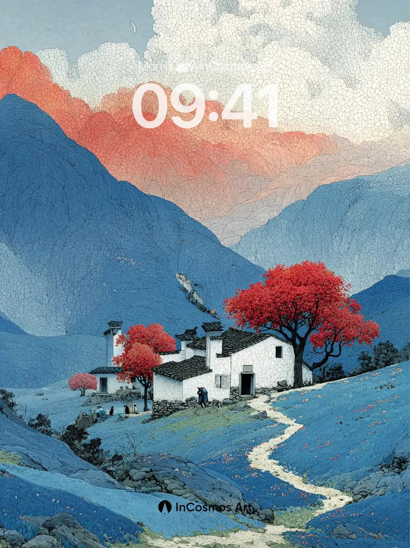 Crimson Whisper Wallpaper with Mountain Hush