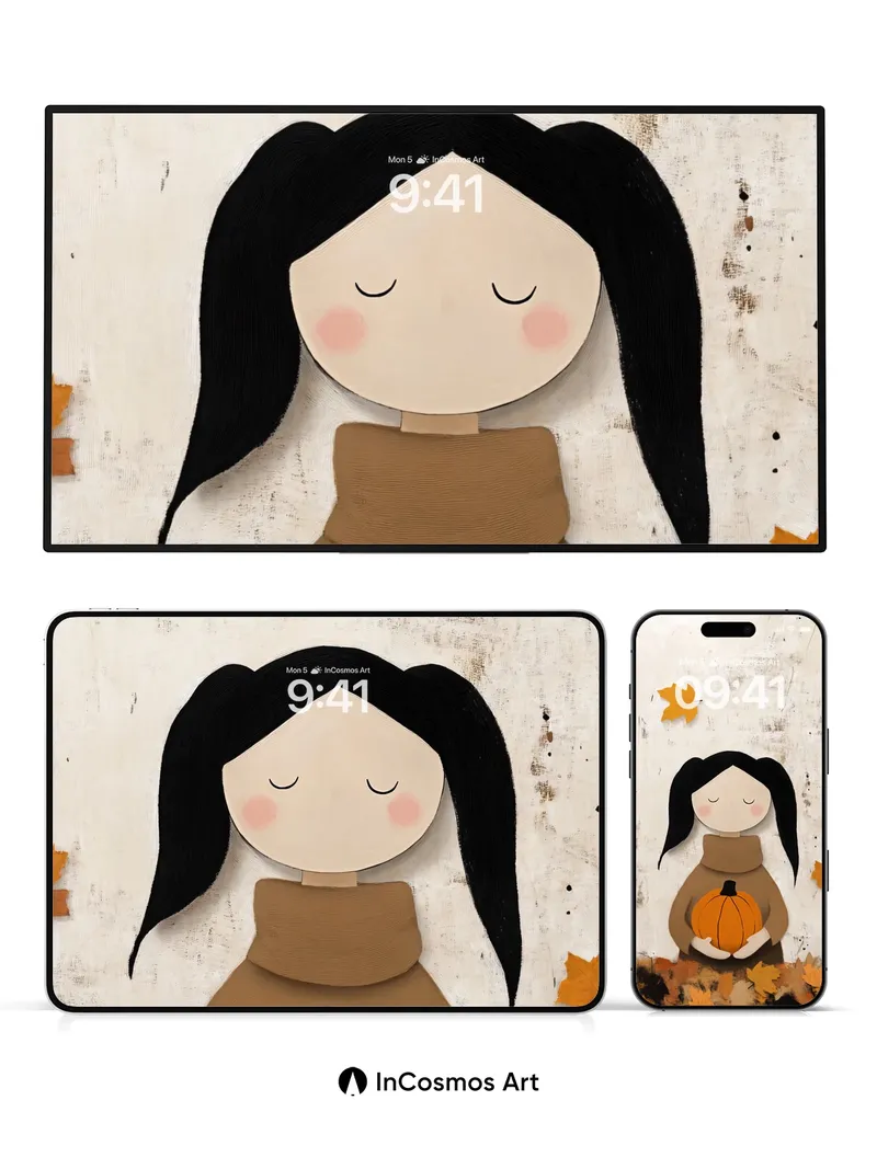 Serene Autumn Hug Wallpaper with Pumpkin Embrace