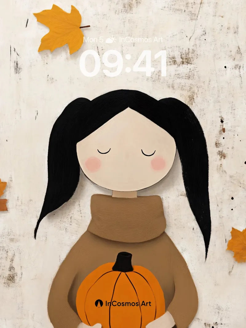 Serene Autumn Hug Wallpaper with Pumpkin Embrace