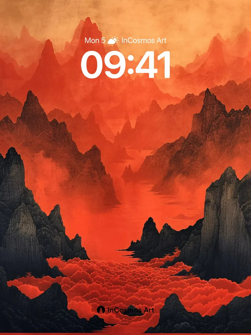 Crimson Abyss Wallpaper with Floating Peaks