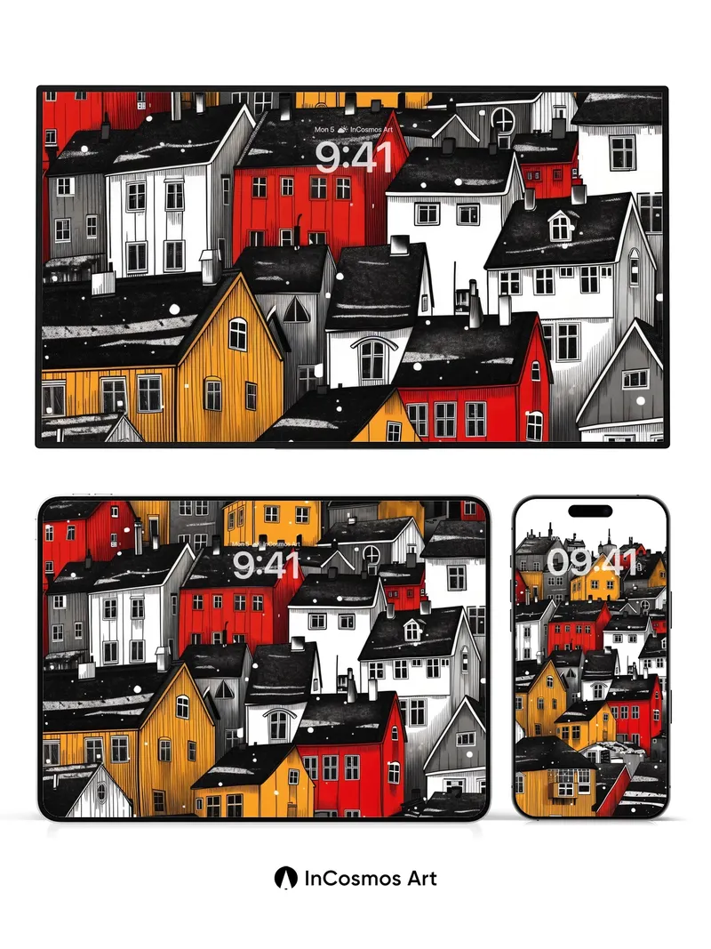 Snow-Kissed Village Wallpaper with Wooden Whispers