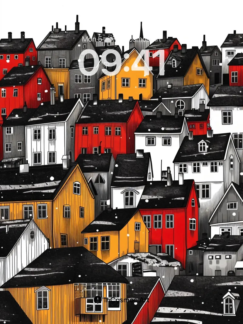 Snow-Kissed Village Wallpaper with Wooden Whispers