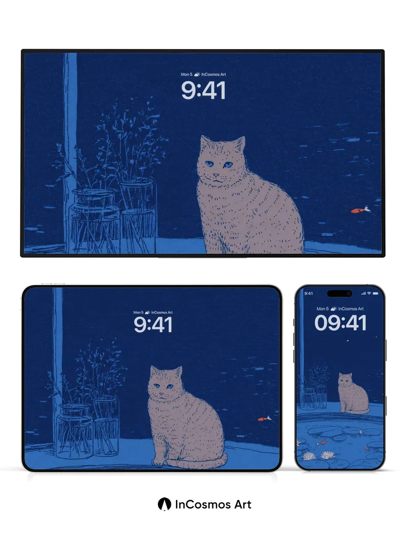 Moonlit Stillness Wallpaper with Floating Lilies