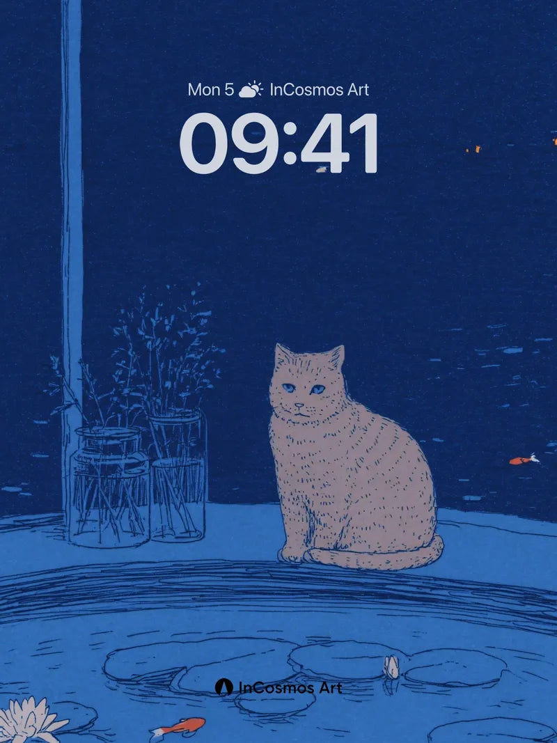 Moonlit Stillness Wallpaper with Floating Lilies