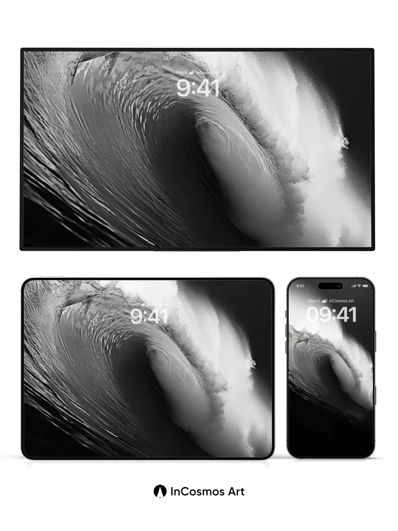 Monochrome Surge Wallpaper with Foaming Edge