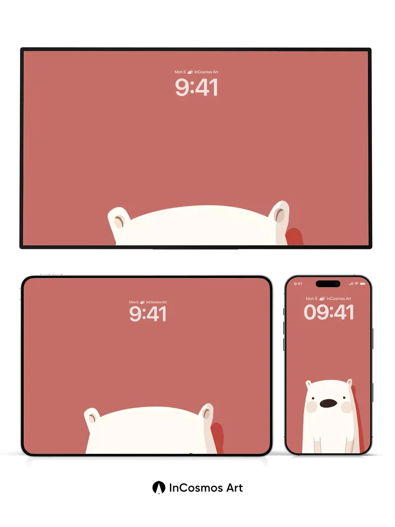 Calm Polar Bear Wallpaper with Soft Rosy Hues