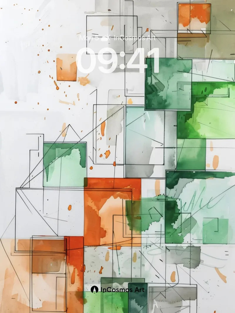 Geometric Echo Wallpaper with Watercolor Drift