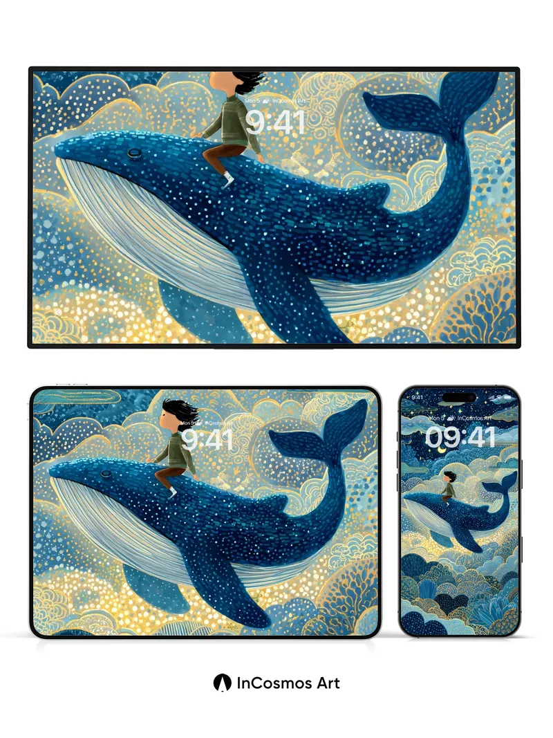 Starry Whale Ride Wallpaper with Celestial Clouds