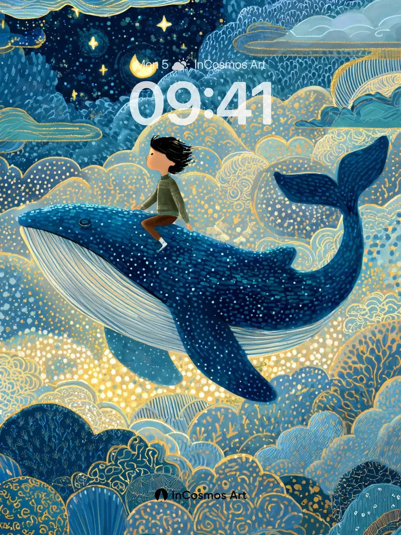 Starry Whale Ride Wallpaper with Celestial Clouds wallpaper for iPhone, iPad & Mac