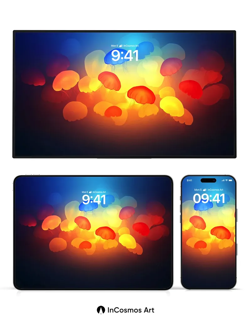 Luminous Abyss Wallpaper with Floating Bioluminescence