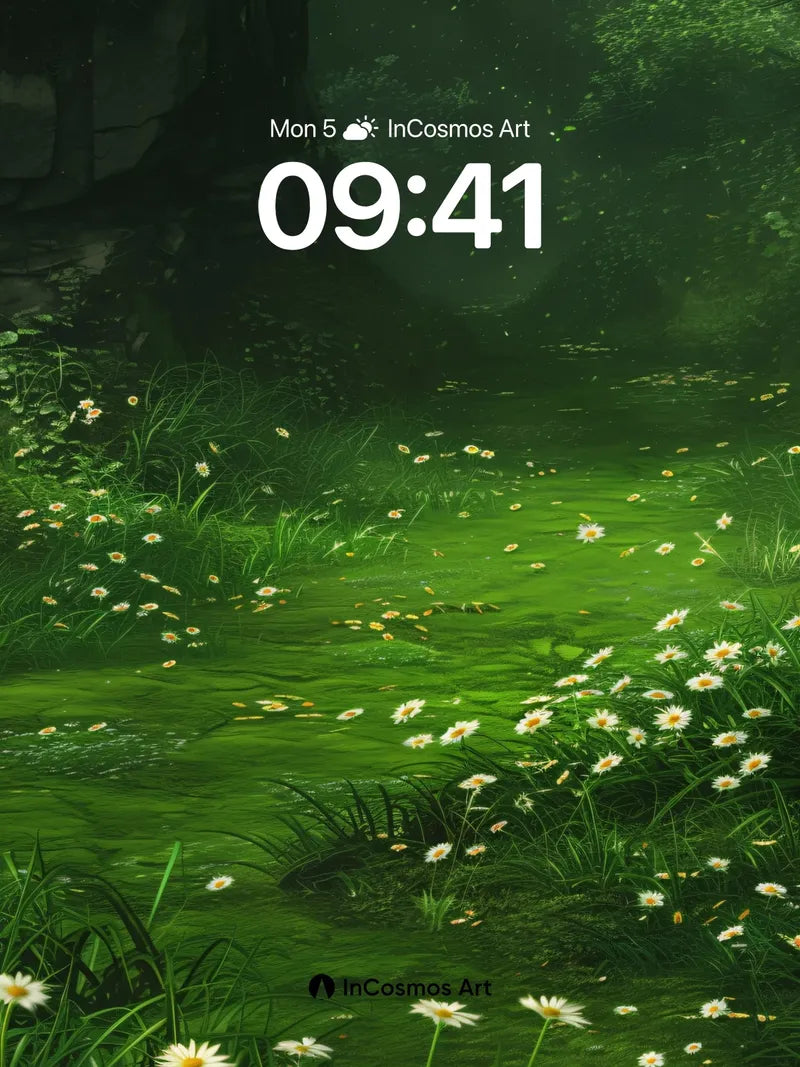 Emerald Whisper Wallpaper with Daisy Constellations