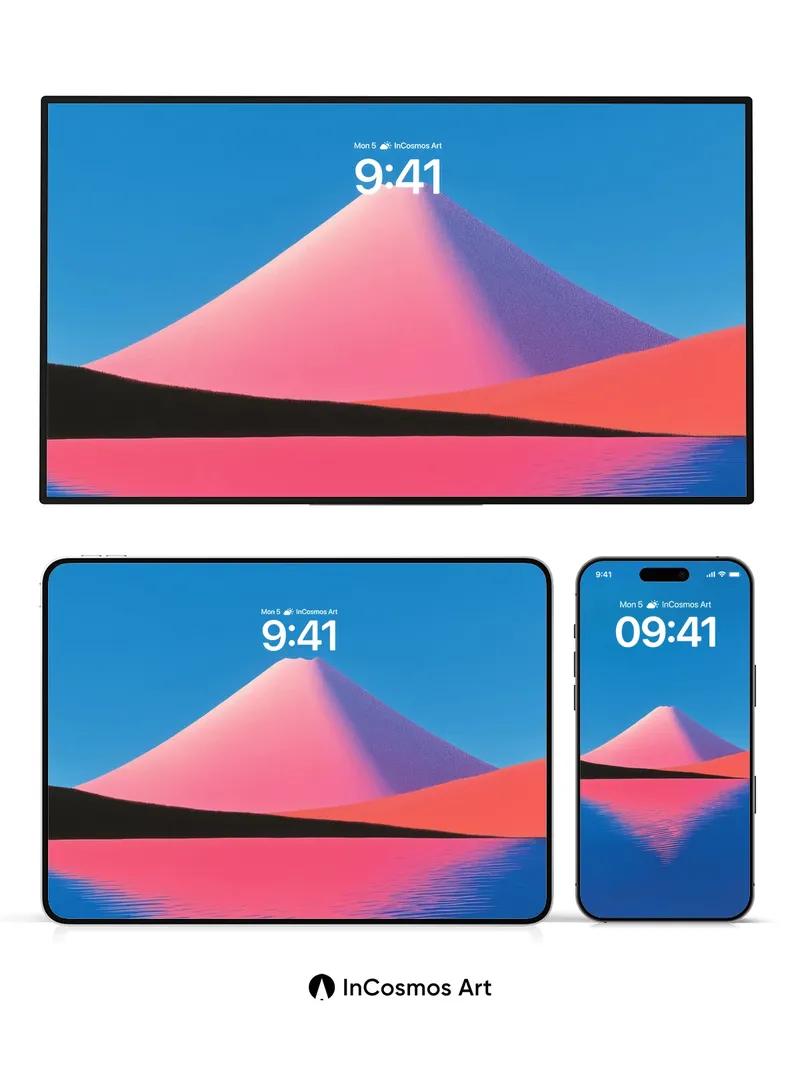 Serene Pink Peak Wallpaper with Mirror Lake