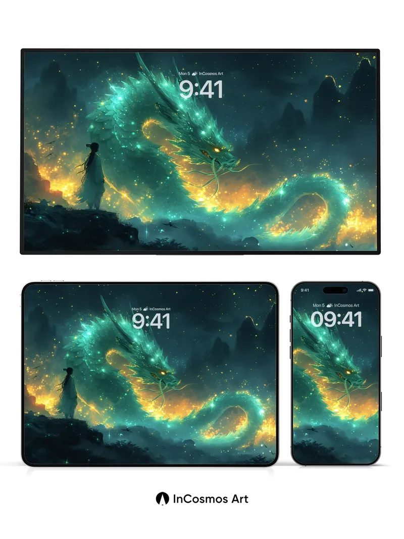 Luminous Serpent Wallpaper with Starlit Veil