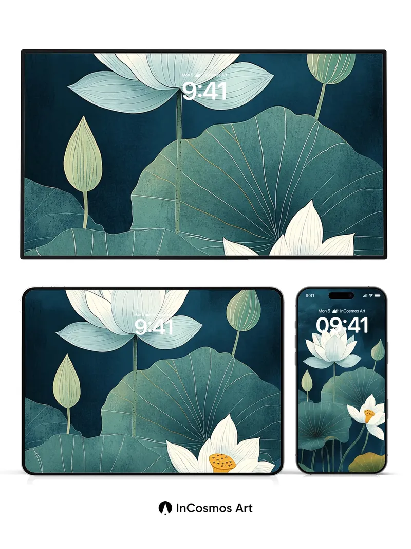 Serenity Lotus Wallpaper with Midnight Veil