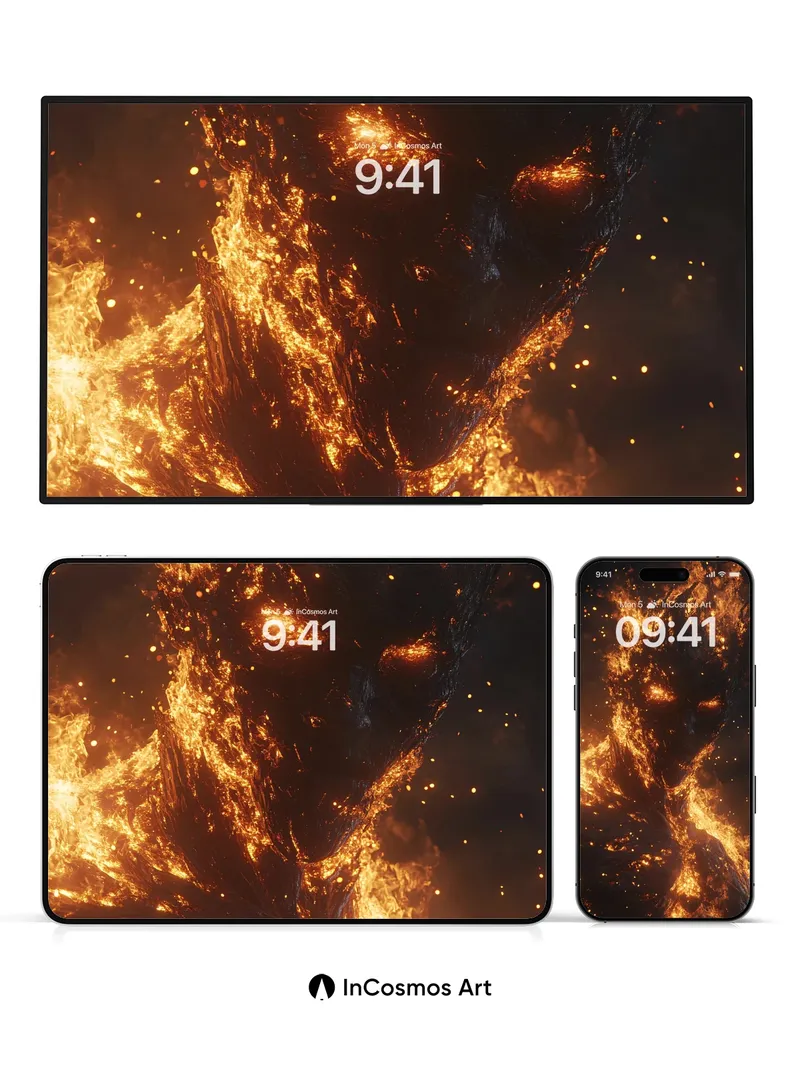 Inferno Mask Wallpaper with Living Flames