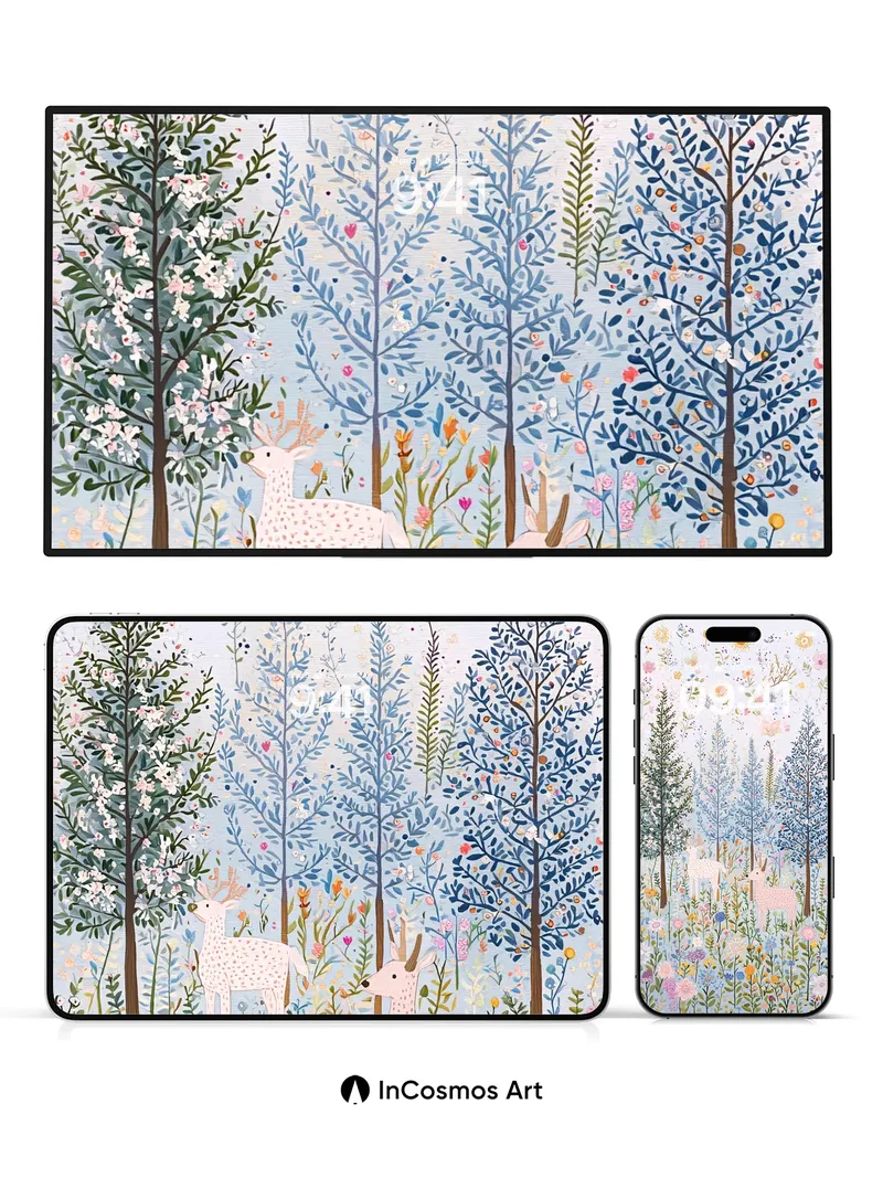 Whispering Woods Wallpaper with Gentle Deer